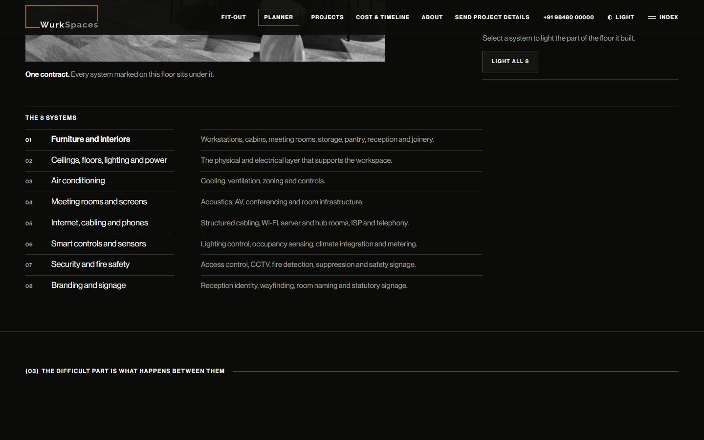WurkSpaces page listing the eight building systems